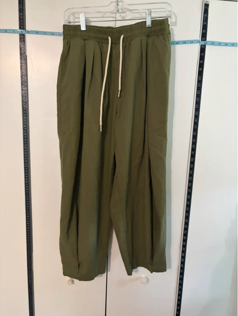 Coofandy Mens S Olive Green Wide Leg Pants Stitched Crease Drawstring
